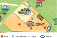 Grafik zeigt eine Übersichtskarte vom Wildschweingehege mit den Aufenthaltsorten der beiden Rotten