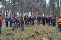 Eine Gruppe von Menschen steht im Wald