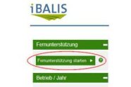 Bildschirmdarstellung von iBALIS mit Kreis um Menüpunkt "Fernunterstützung starten"